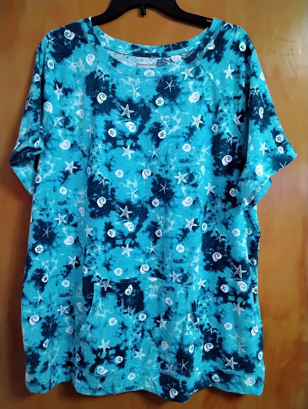 Woman Within Turquoise Tie-Dye Starfish Print Short Sleeve Top Size 18/20